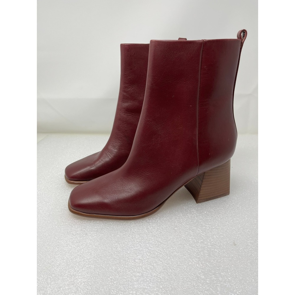 Marc Fisher LTD Floria Womens 10 Square Toe Burgundy Leather Block Heel Boots